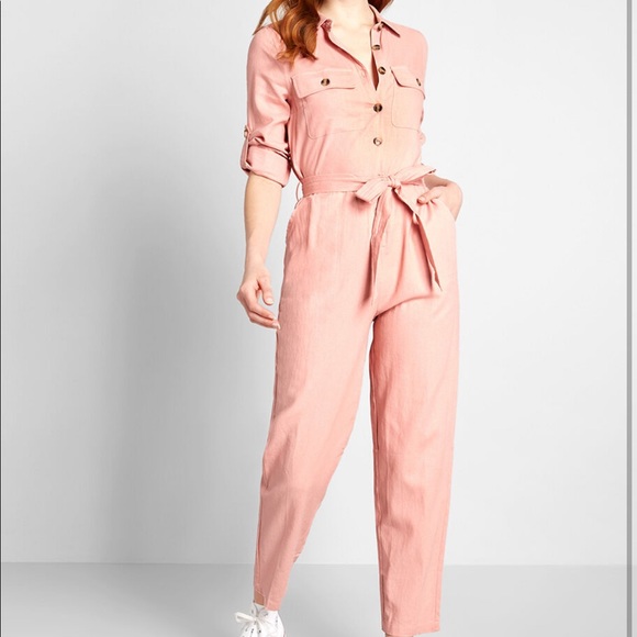 Modcloth Pants - ModCloth Pink Linen Jumpsuit